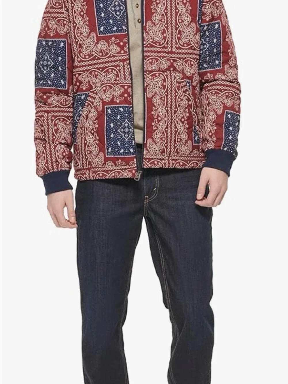 Levi's Red and Navy Bandana-Print‎ Bomber Jacket